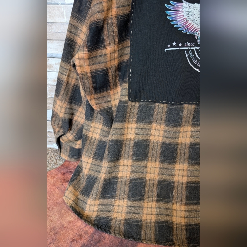 Free Bird Lynyrd Skynyrd Graphic Upcycled Flannel Shirt - Picture 6 of 15